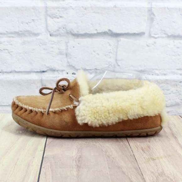 L.L. Bean Shoes - LL BEAN Brown Suede Shearling Lined Wicked Good Moccasin Slippers 8 M